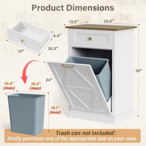 10 Gallon Tilt Out Trash Cabinet with Drawer (White / 10 Gal)
