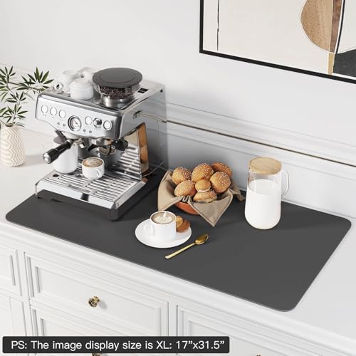 Coffee Mat Dish Drying Mat for Kitchen Counter (31.5" x 17" / Dark Gray)