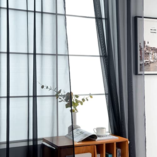 Sheer Voile Window Treatment Rod Pocket Curtain Panels for Kitchen Bedroom Living Room Drapes Sunlight Filtering Privacy Semi Home Decor Assorted Colors Sizes (Charcoal Grey / 52"W x 72"L (Pack of 2))