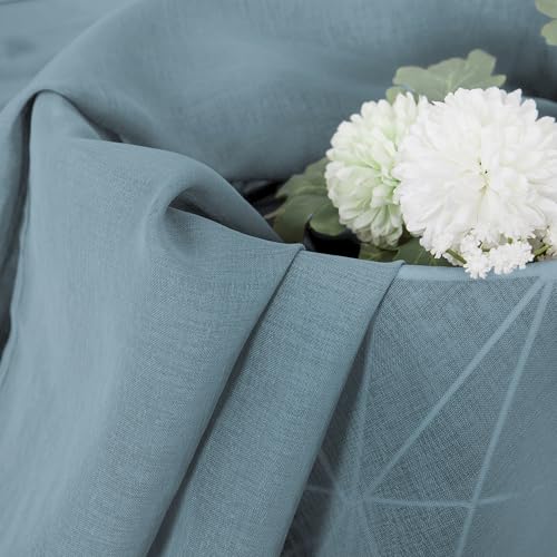 Short Sheer Curtains Linen Textured Bedroom Curtain Sheers Light Filtering Rod Pocket Voile Curtains for Living Room (54"W x 45"L (Pack of 2) / Dusty Blue)