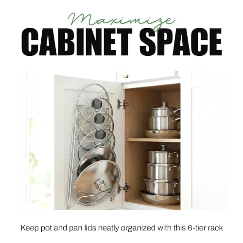 6 Tier Pot Lid Organizer for Cabinet Door or Pantry Wall (Set of 1 / Chrome - Cabinet/Wall Mounted)