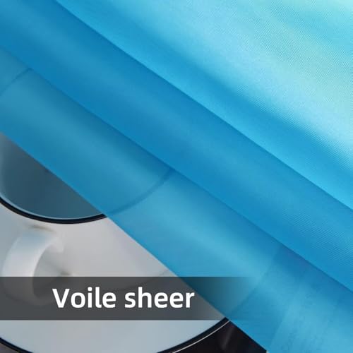 Solid Sheer Rod Pocket Curtain Voile Draperies 2 Panels White Beige Black Ivory Grey 22 Inch Width 40 Inch Long 1 Pair for Kitchen Bedroom Children Living Room Yard (Cyan Blue / 22"W x 40"L (Pack of 2))