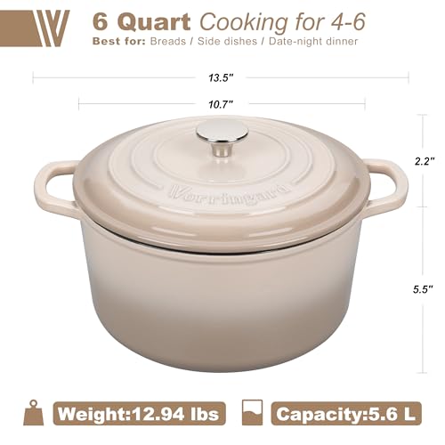 Enameled Cast Iron Dutch Oven Pot with Lid (6 QT / Latte)