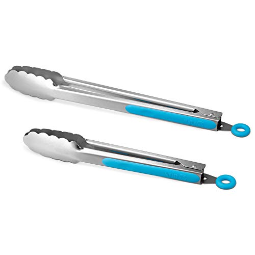 Premium 304 Stainless Steel Tongs Set (9" & 12" / Blue)