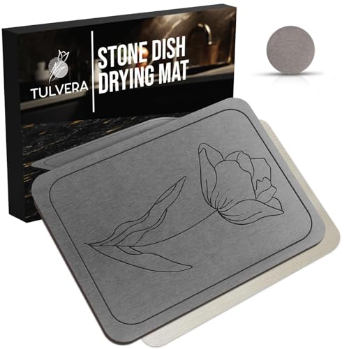 Stone Dish Drying Mat for Kitchen Counter (Classic Floral / 15.7" x 11.8")