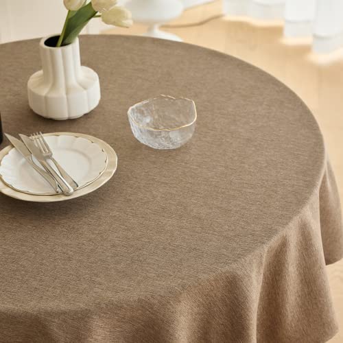 Waterproof Kitchen Faux Linen Round Tablecloth (Coffee / 60" (Round))