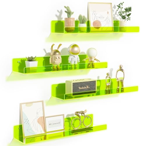 4 Pcs 15" Acrylic Shelves for Wall Display (Fluorescent Green)