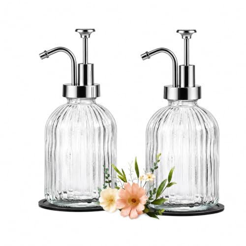 12oz Clear Glass Liquid Soap Dispenser (Clear, Silver Pump, 2pcs)