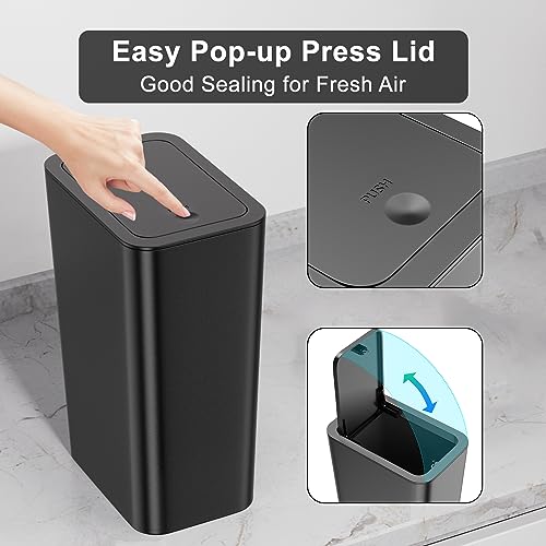 3 Pack 10L 2.6 Gal Bathroom Trash Can with Lid (2.6gal Black-Gray-Off White)