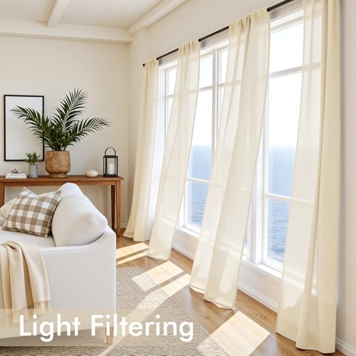 Butter Cream Sheer Curtains 102 Inches Long 4 Panels 42 x 102 Inches (42"W x 102"L (Pack of 4) / Butter Cream)