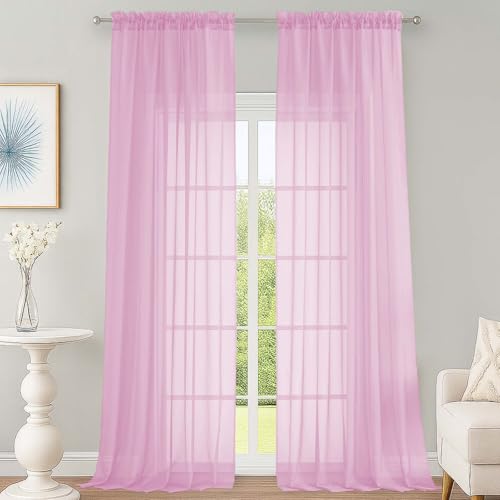 Sheer Pink Curtains 108 Inches Long for Living Room Bedroom 2 Panels Set (Pink / 59"W x 108"L (Pack of 2))