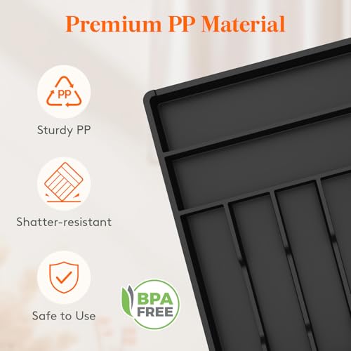 Silverware Drawer Organizer Tray (Black / 12.3 x 16 inch (7 Slots))
