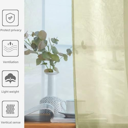 Solid Sheer Rod Pocket Curtain Voile Draperies 2 Panels White Beige Black Ivory Coffee 26 Inch Width 24 Inch Long 1 Pair for Kitchen Bedroom Children Living Room Yard (Sage Green / 26"W x 24"L (Pack of 2))