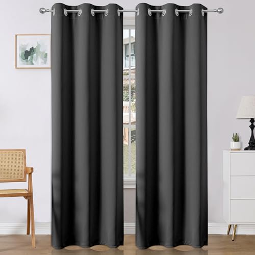 Blackout Curtains 108 Inches Long 2 Panels Set (Grey / 37"W x 108"L (Pack of 2))