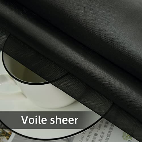Solid Sheer Rod Pocket Curtain Voile Draperies 2 Panels White Beige Black Grey Coffee 38 Inch Width 84 Inch Long 1 Pair for Kitchen Bedroom Children Living Room Yard (Black / 38"W x 84"L (Pack of 2))