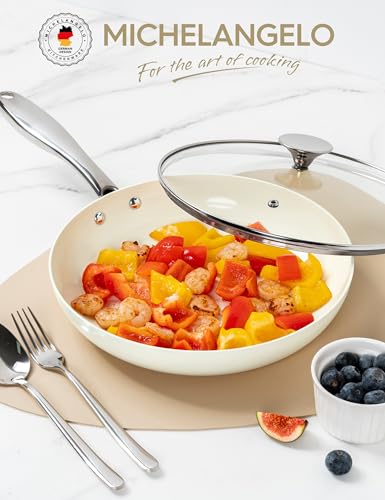 8 Inch Nonstick Frying Pan with Lid (Cream White / 8 inch)
