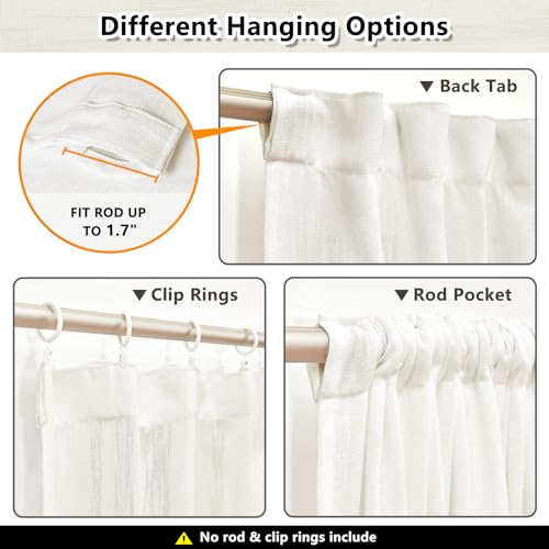 Natural Curtains 84 Inches Long (50"W x 84"L (Pack of 2) / Beige White)