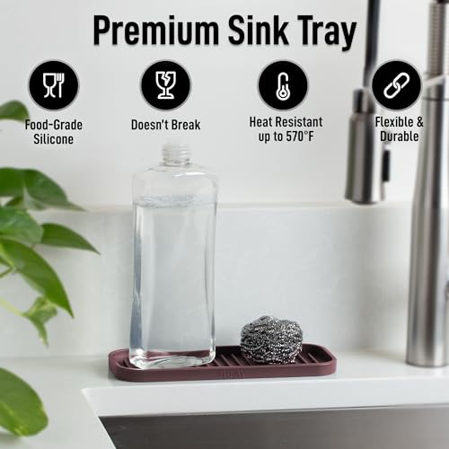 9x3.5) Silicone Sponge Holder for Kitchen Sink - Flexible Multipurpose Soap Tray - Sink Organizer for Kitchen, Bathroom, Makeup, Trinkets & More (Dark Mahogany) (Dark Mahogany (Medium) / Medium (9x3.5))