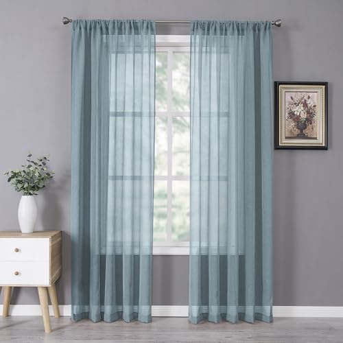 Sheer Curtain Linen Textured Bedroom Curtains Sheer Light Filtering Rod Pocket Voile Curtain for Living Room (54"W x 95"L (Pack of 2) / Dusty Blue)