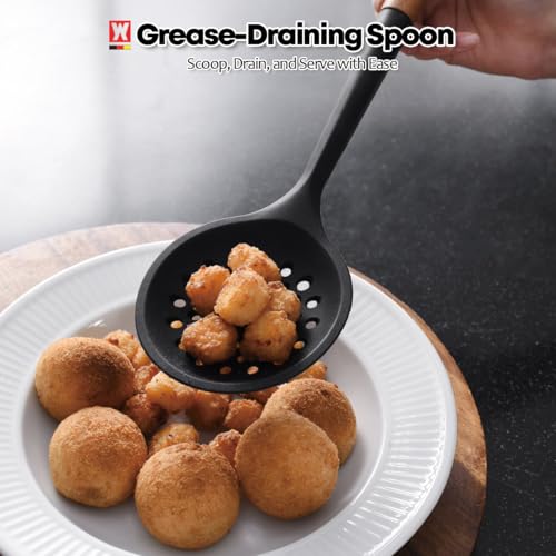 Silicon Cooking Skimmer Ladle with Wooden Handle (1635)