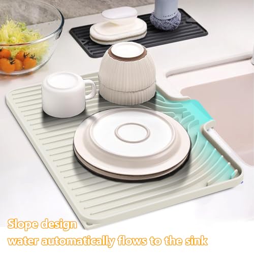 Dish Drying Mat for Kitchen Counter (18×12inch / Cream)
