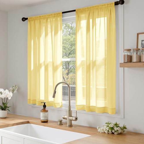 Yellow Sheer Curtains 63 Inches Long 4 Panels 42 x 63 Inches (42"W x 63"L (Pack of 4) / Yellow)