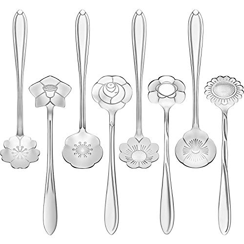 8 Pcs Flower Coffee Tea Teaspoons Stainless Sugar Spoons (Silver)