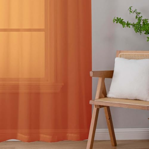 Sheer Orange Curtains for Bedroom Living Room 54 Inch Length 2 Panels Set (Orange / 42"W x 54"L (Pack of 2))