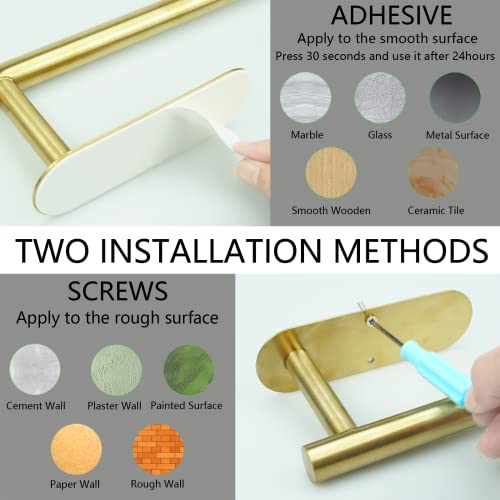 Paper Towel Holder with 2 Hooks (Gold)