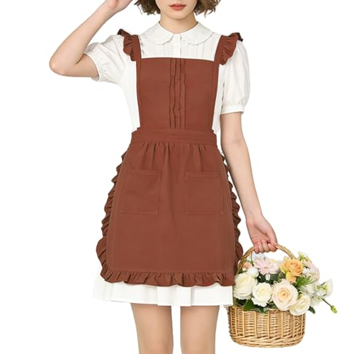 Vintage Ruffle Apron for Women (Red)