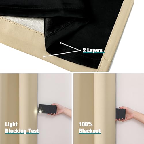 100% Blackout Curtains for Bedroom 45 Inches Long 2 Panels Set (42"W x 45"L (Pack of 2) / Beige)