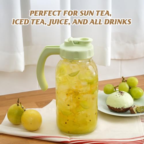 2 Quart Glass Mason Jar Pitcher with Lid (Tea Green)