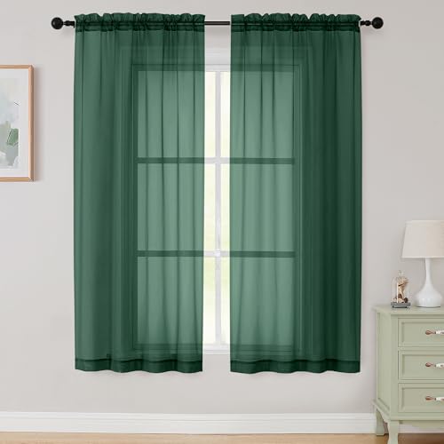 Sheer Hunter Green Curtains for Bedroom Living Room 63 Inch Length 2 Panels (Hunter Green / 42"W x 63"L (Pack of 2))