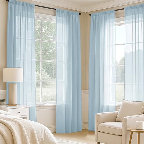 Sky Blue Sheer Curtains 84 Inches Long 4 Panels 42 x 84 Inches (42"W x 84"L (Pack of 4) / Sky Blue)