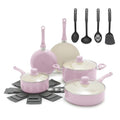 16pc Ceramic Nonstick Pots & Pans Cookware Set (16 Piece Cookware Set / Bloom / Pink)