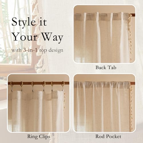 Linen Boho Curtains for Living Room Bedroom (Z-linen / 50"W x 84"L (Pack of 2))