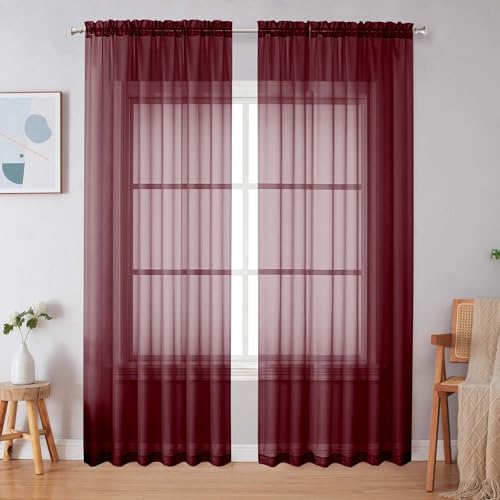 Burgundy Red Sheer Curtains 84 Inches Long (Burgundy / 59"W x 84"L (Pack of 2))