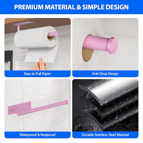 Paper Towel Holder Under Cabinet (Pink-2 Pack / 1 Pack)