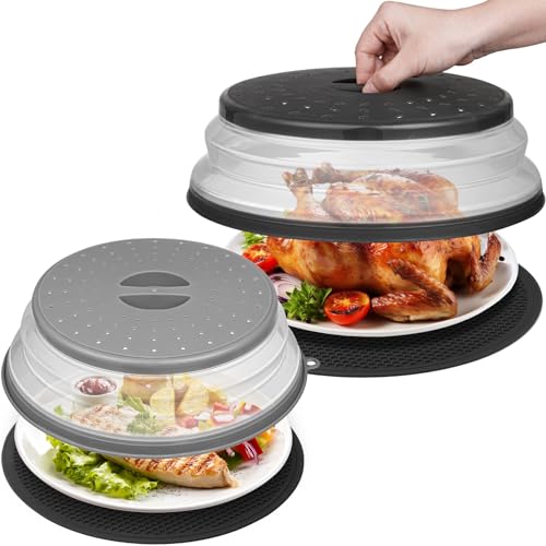 12" & 10" Microwave Food Cover & Silicone Mat Set (10 inch & 12 inch (2-Pack) / gray&black)