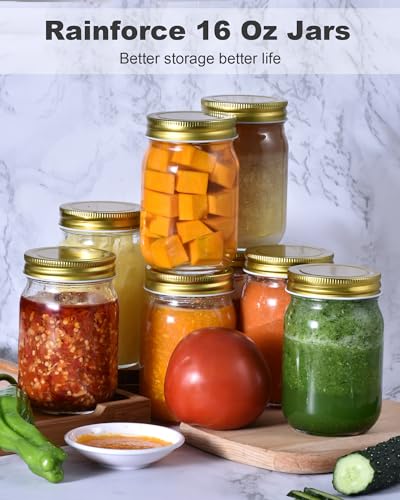 16 oz Mason Jars with Gold Lids 15 Pack Pint Glass Canning Jars (Gold Lids / 16oz-15pack)