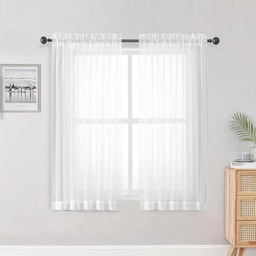 Sheer Curtains (White / 42"W x 50"L (Pack of 2))