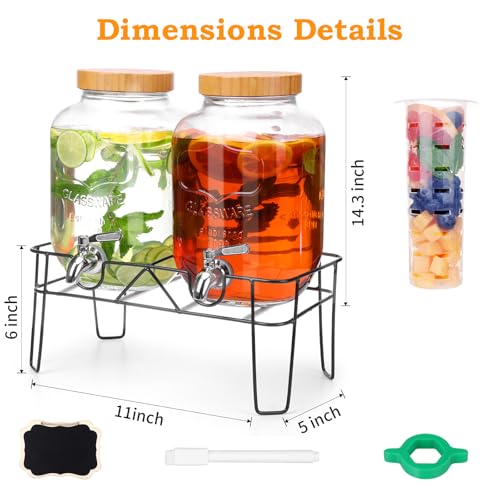 2 Pack 1 Gallon Glass Drink Dispenser with Bamboo Lids
