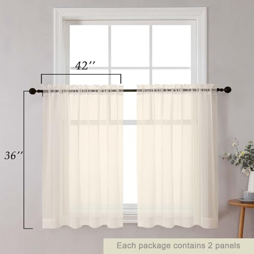 Cafe Curtains 36 Inch Length Tier 2 Pieces (Cream / 42"W x 36"L (Pack of 2))