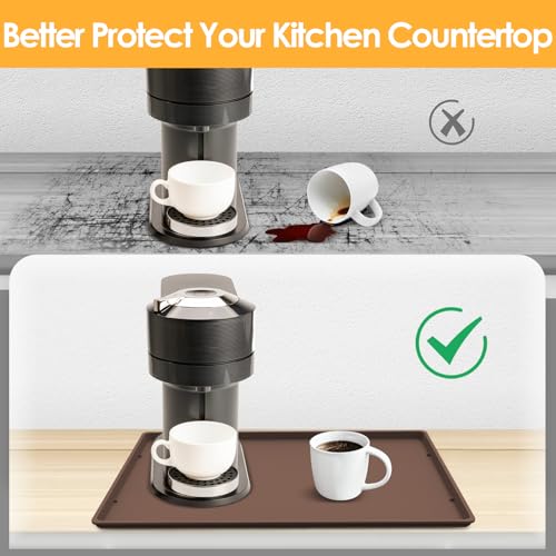 Silicone Coffee Maker Mat with Lip for Countertops (Brown / 19.7'' x 15'')