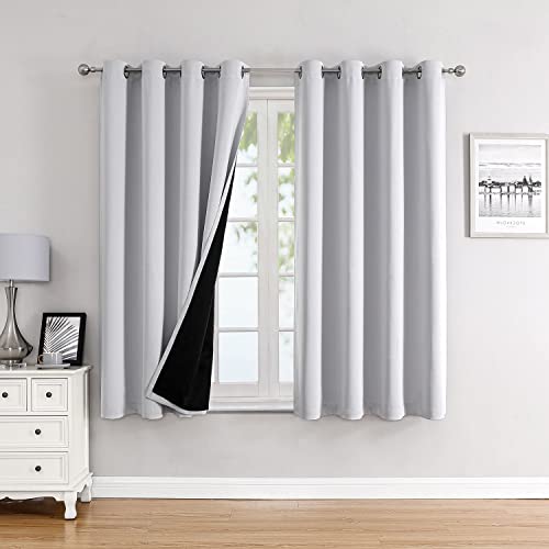 100% Blackout Curtains for Bedroom 63 Inches Long 2 Panels Set (52"W x 63"L (Pack of 2) / Greyish White)