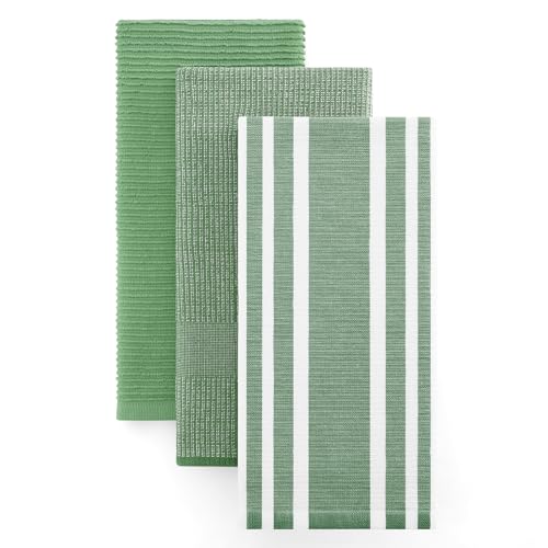 Cotton 380 GSM Premium Kitchen Towels (Grass Green / 18" X 28" - 3 Pack)