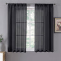 Short Sheer Curtain Linen Textured Living Room Curtains Sheer Light Filtering Rod Pocket Voile Curtain for Bedroom (42"W x 54"L (Pack of 2) / Black)