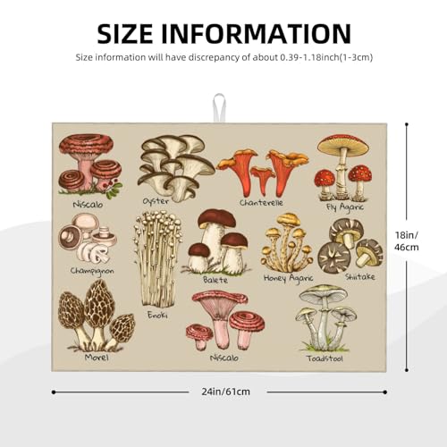 Mushrooms Dish Drying Mat XL Microfiber Kitchen Drying Mat Large Dish Drying Mats for Kitchen Counter Absorbent Quick Drying Pad 18x24 Inch (Mushrooms)