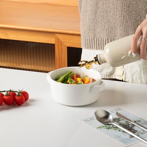 Sweejar Ceramic Olive Oil Dispenser Bottle for Kitchen Counter (Beige / 20 oz (Gold Spout))