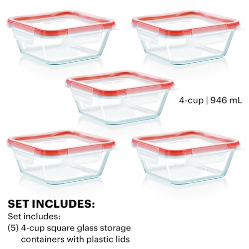 Freshlock (5-Pack, 4 Cup) Glass Food Storage Containers Set (5 Pack (4-Cup))